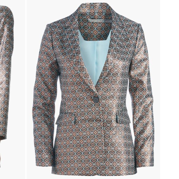Alice + Olivia Macey Metallic Satin Jacquard Blazer NWT Size 4 - Picture 3 of 10